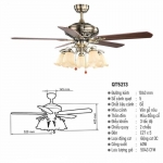 Quạt Trần 5 Cánh Gỗ Có Đèn Chùm KH-QT5213 Ø1040