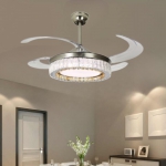 Quạt Trần Cánh Xếp Có Đèn Pha Lê LED Hiện Đại UDQ6157